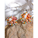 Vintage Crystal Agate Pearl Stud Earrings Women's Jewelry