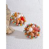 Vintage Crystal Agate Pearl Stud Earrings Women's Jewelry