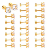 12Pairs Multi Colored CZ Stud Earrings 18K Plated Stainless Steel