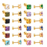 12Pairs Multi Colored CZ Stud Earrings 18K Plated Stainless Steel
