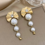 Exaggerated Fan Shaped Pearl Drop Earrings for Women