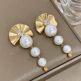 Exaggerated Fan Shaped Pearl Drop Earrings for Women