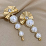 Exaggerated Fan Shaped Pearl Drop Earrings for Women