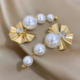 Exaggerated Fan Shaped Pearl Drop Earrings for Women