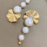 Exaggerated Fan Shaped Pearl Drop Earrings for Women