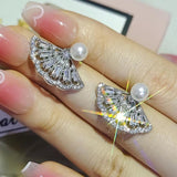 Fan-shaped Simulated Pearl Earrings for Women Party Gift Jewelry