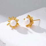 European Copper Metal Pearl Earrings Retro Style Jewelry for Women