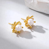 European Copper Metal Pearl Earrings Retro Style Jewelry for Women