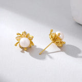 European Copper Metal Pearl Earrings Retro Style Jewelry for Women