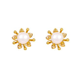European Copper Metal Pearl Earrings Retro Style Jewelry for Women
