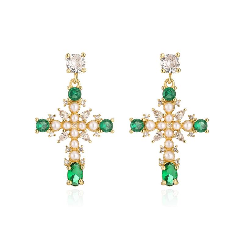 Delicate Cross Earring Pearl CZ Zircon Party Jewelry