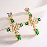 Delicate Cross Earring Pearl CZ Zircon Party Jewelry