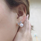Heart Zircon Pearl Stud Earrings for Women Girl Party Jewellery