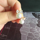 Heart Zircon Pearl Stud Earrings for Women Girl Party Jewellery