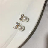 Heart Zircon Pearl Stud Earrings for Women Girl Party Jewellery