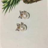 Heart Zircon Pearl Stud Earrings for Women Girl Party Jewellery