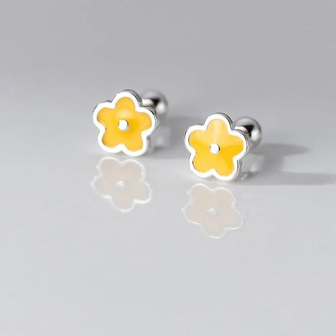 925 Silver Flower Stud Earrings Women