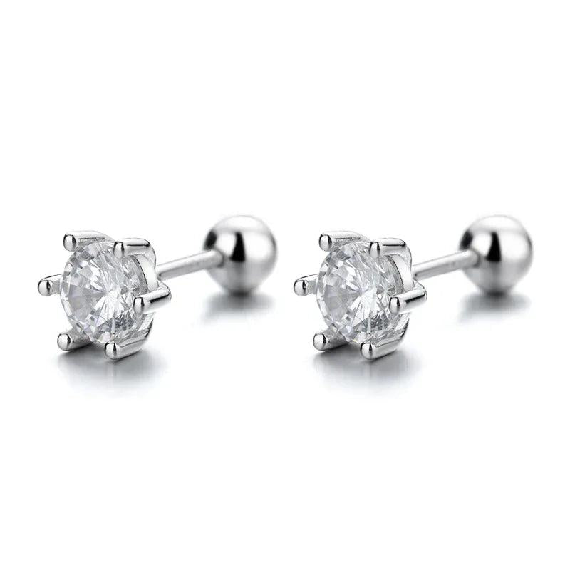 925 Silver Round Zircon Stud Earrings 3/4/5/6/8MM