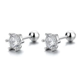 925 Silver Round Zircon Stud Earrings 3/4/5/6/8MM