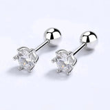 925 Silver Round Zircon Stud Earrings 3/4/5/6/8MM
