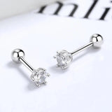 925 Silver Round Zircon Stud Earrings 3/4/5/6/8MM