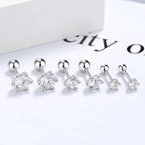 925 Silver Round Zircon Stud Earrings 3/4/5/6/8MM