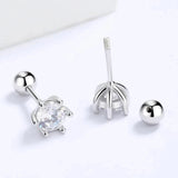 925 Silver Round Zircon Stud Earrings 3/4/5/6/8MM