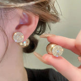 Champagne Pearl Stud Earrings Zirconia Jewelry