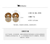Champagne Pearl Stud Earrings Zirconia Jewelry