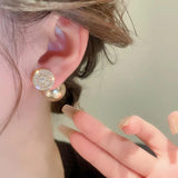 Champagne Pearl Stud Earrings Zirconia Jewelry