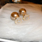 Champagne Pearl Stud Earrings Zirconia Jewelry