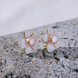 Freshwater Pearls Enamel Flower Stud Earrings Women Charm Jewelry Gift