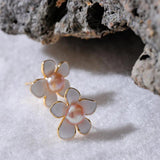 Freshwater Pearls Enamel Flower Stud Earrings Women Charm Jewelry Gift