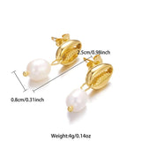 Gold-Plated Shell Stainless Earrings with Pearl Pendant Jewelry