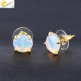 CSJA Pink Crystal Quartz Gemstone Stud Earrings Gold-Color Charm Jewelry