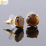CSJA Pink Crystal Quartz Gemstone Stud Earrings Gold-Color Charm Jewelry