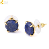 CSJA Pink Crystal Quartz Gemstone Stud Earrings Gold-Color Charm Jewelry