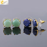 CSJA Pink Crystal Quartz Gemstone Stud Earrings Gold-Color Charm Jewelry