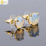 CSJA Pink Crystal Quartz Gemstone Stud Earrings Gold-Color Charm Jewelry