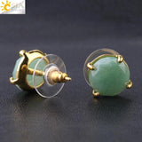CSJA Pink Crystal Quartz Gemstone Stud Earrings Gold-Color Charm Jewelry
