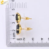 CSJA Pink Crystal Quartz Gemstone Stud Earrings Gold-Color Charm Jewelry