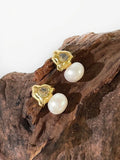 Peri'sbox Gold Triangle Cz Freshwater Pearl Stud Earrings