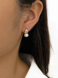 Peri'sbox Gold Triangle Cz Freshwater Pearl Stud Earrings