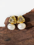 Peri'sbox Gold Triangle Cz Freshwater Pearl Stud Earrings