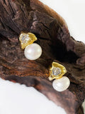 Peri'sbox Gold Triangle Cz Freshwater Pearl Stud Earrings