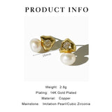Peri'sbox Gold Triangle Cz Freshwater Pearl Stud Earrings