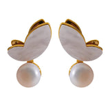 Delicate Small Stud Earrings Natural Pearls Butterfly Charm Prevent Allergy