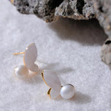 Delicate Small Stud Earrings Natural Pearls Butterfly Charm Prevent Allergy