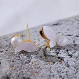 Delicate Small Stud Earrings Natural Pearls Butterfly Charm Prevent Allergy