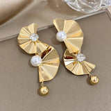 Exaggerated Fan Pearl Long Drop Earrings Oversize Hanging Earring